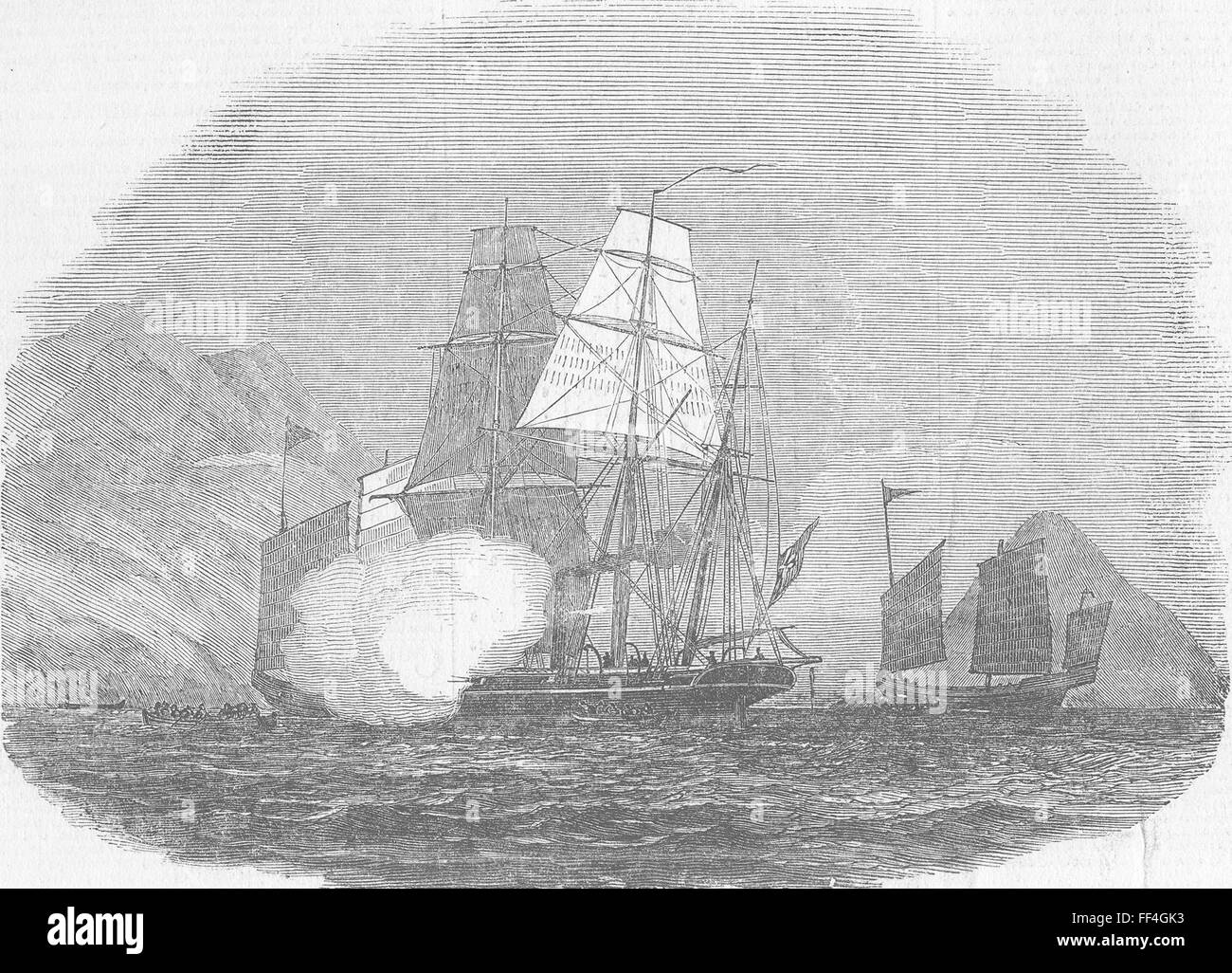 CHINA-HMS Reynard erfassen; Piraten Sie-Dschunken, Hong Kong 1850. Illustrierte London News Stockfoto