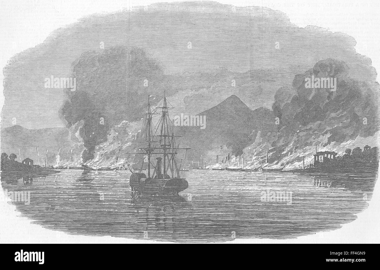 Schiffe zur Zerstörung des chinesischen Piratenflotte, Pinghoy 1850. Illustrierte London News Stockfoto
