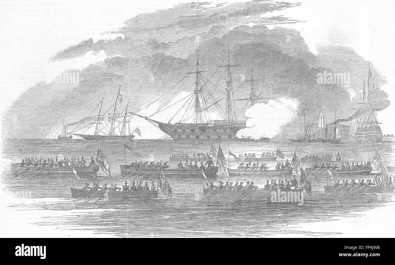 HANTS Capt Blackwood Beerdigung, Portsmouth Harbour 1851. Illustrierte London News Stockfoto