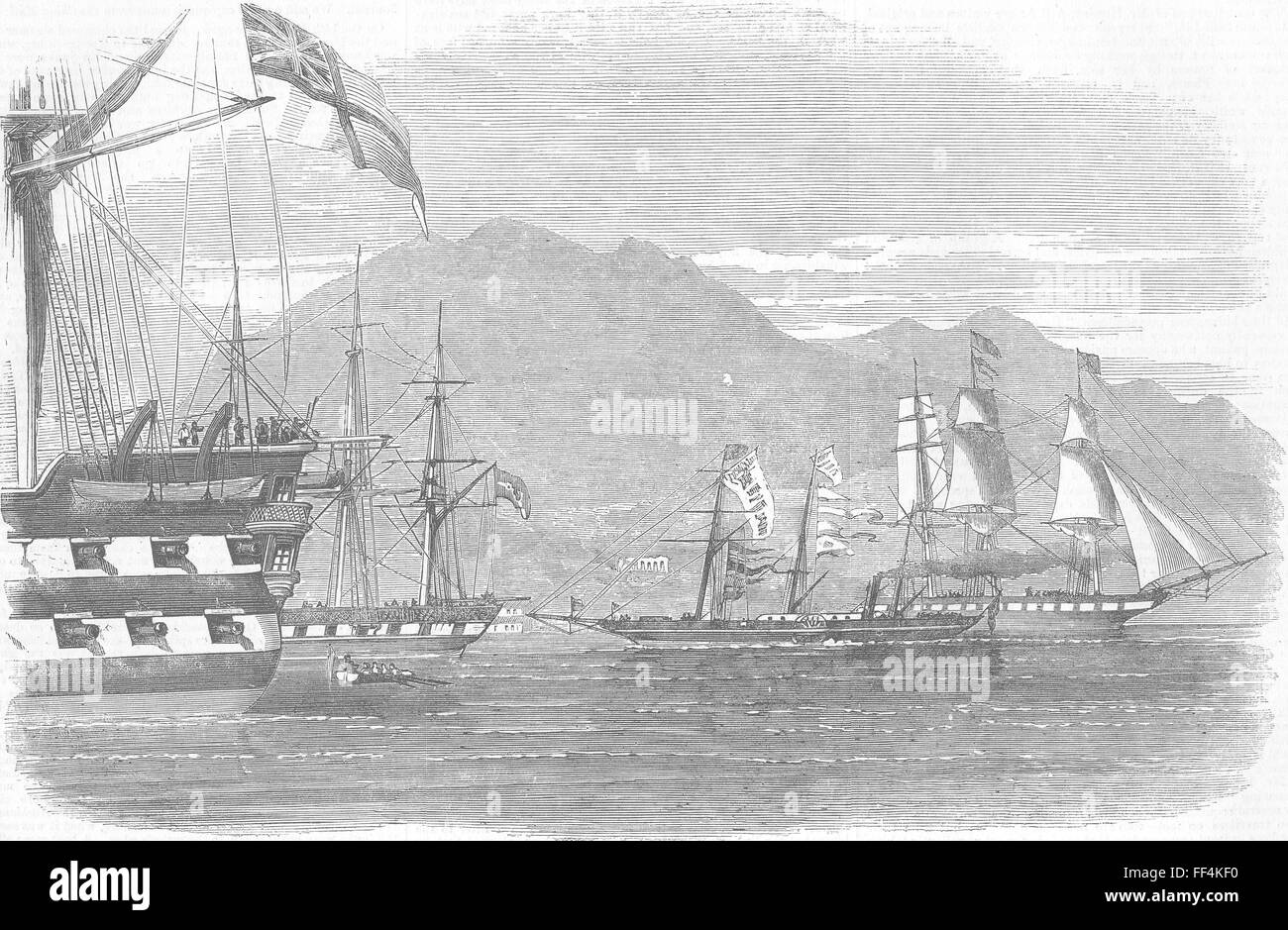 HONG KONG Rückkehr Eaglet, gekleidet, chinesische Flagge 1857. Illustrierte London News Stockfoto