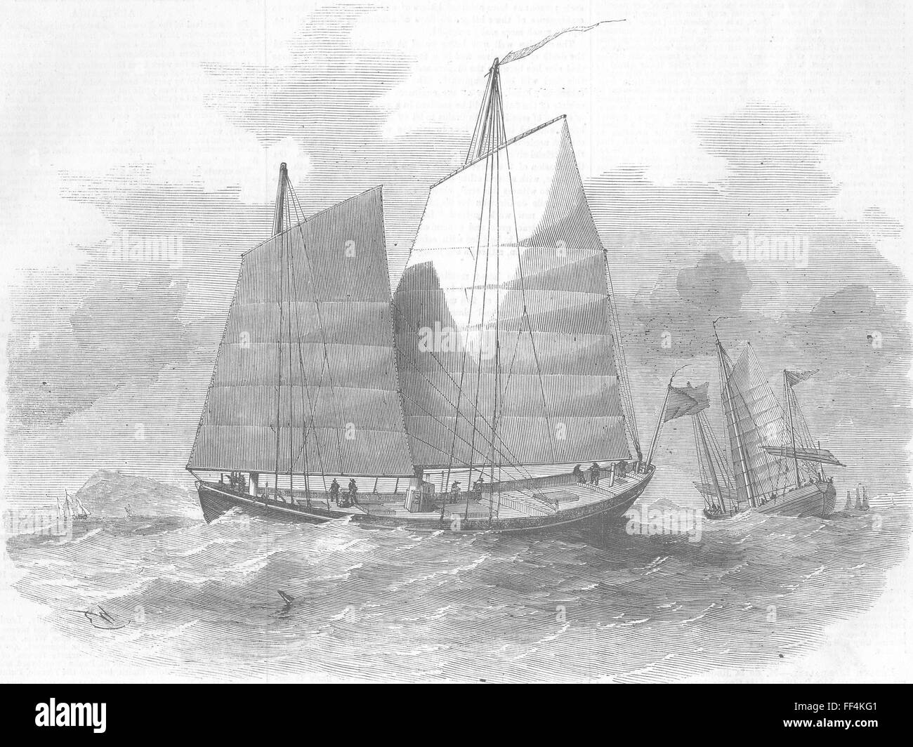CHINA chinesische Kaufleute Lorchas, Kanton River 1857. Illustrierte London News Stockfoto