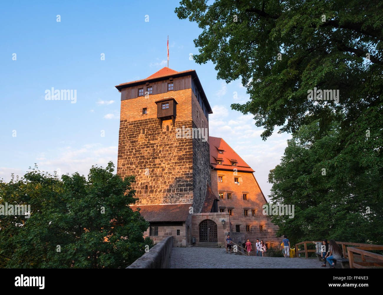 Fünfeckturm und Kaiserstallung, Nürnberger Burg, Nürnberg, Mittelfranken, Franken, Bayern, Deutschland Stockfoto
