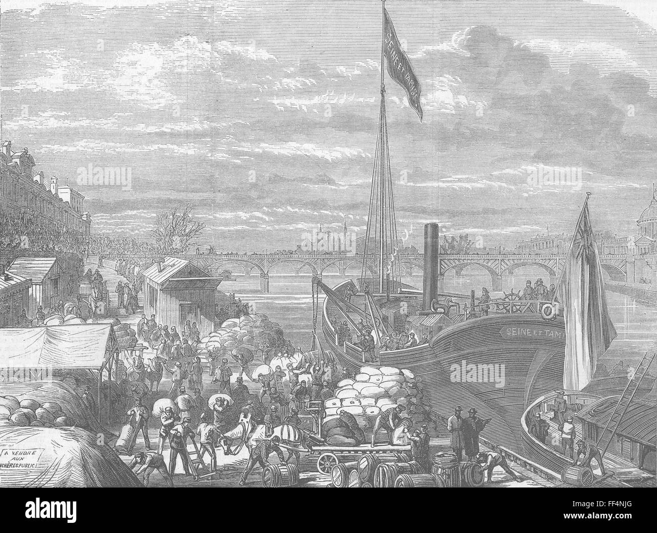 Frankreich-Schiff w / Hilfsgüter aus London, Paris 1871. Illustrierte London News Stockfoto