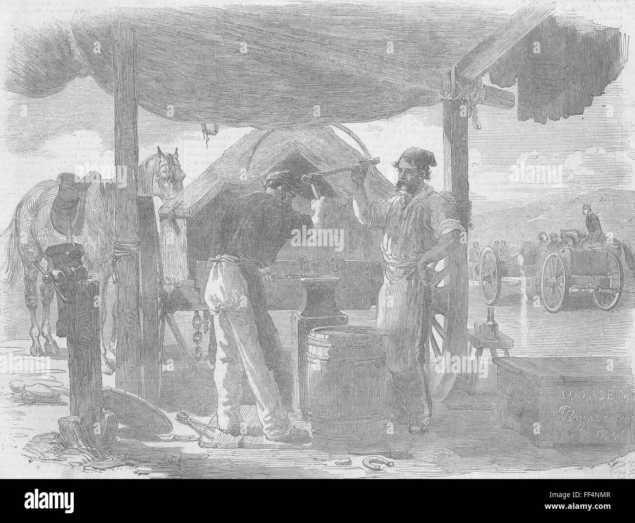 UKRAINE vor Sewastopol-Schmieden der Belagerung Zug 1855. Illustrierte London News Stockfoto