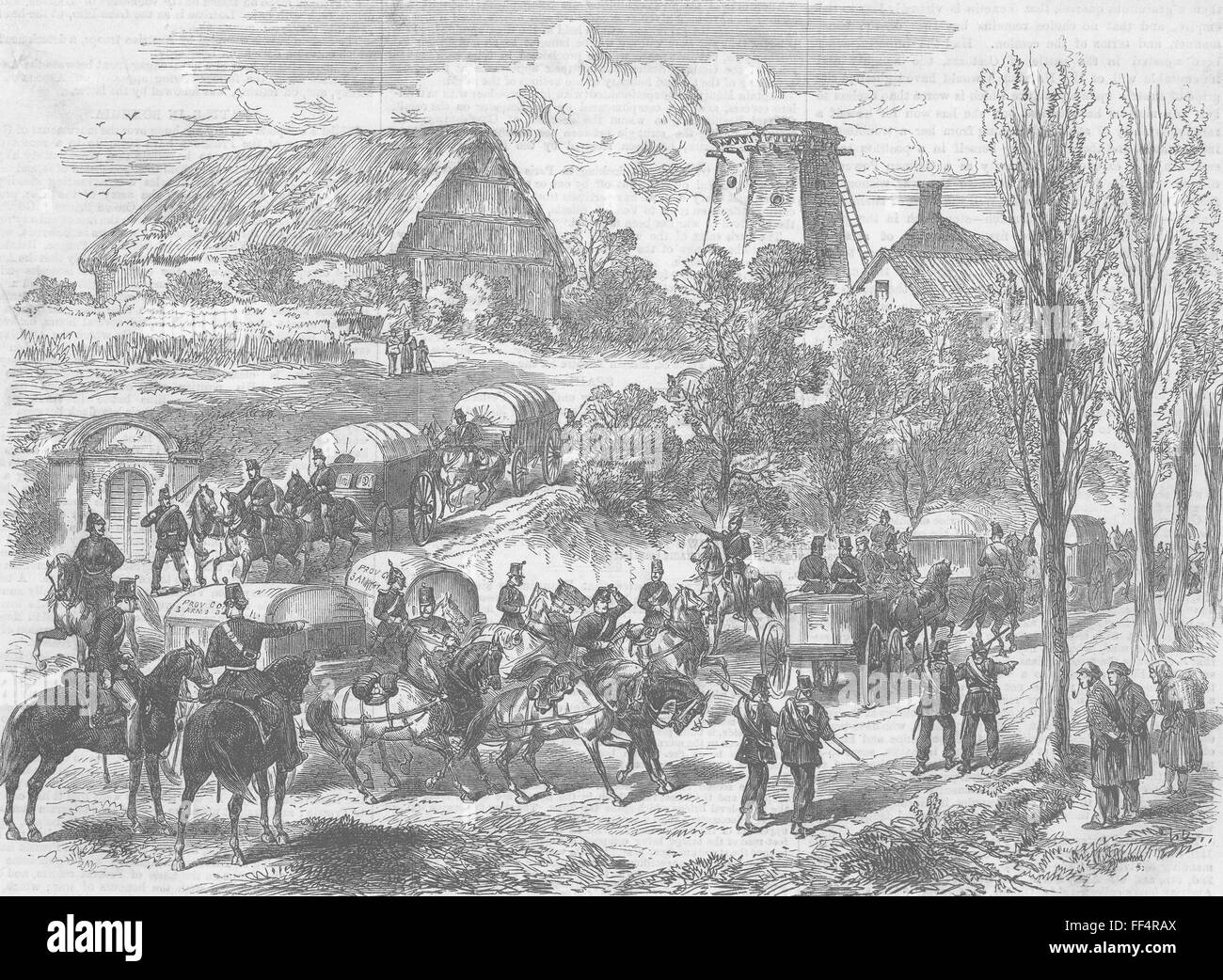 Deutschland preußische Armee Wagen an sächsischen Grenze 1866. Illustrierte London News Stockfoto