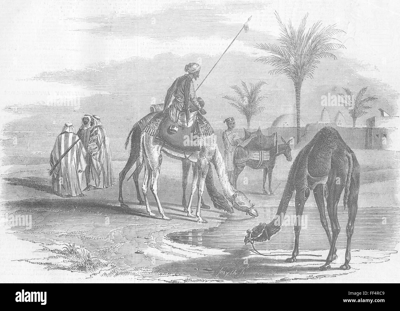 Landschaften-Dorf der Grenzen der Wüste 1857. Illustrierte London News Stockfoto