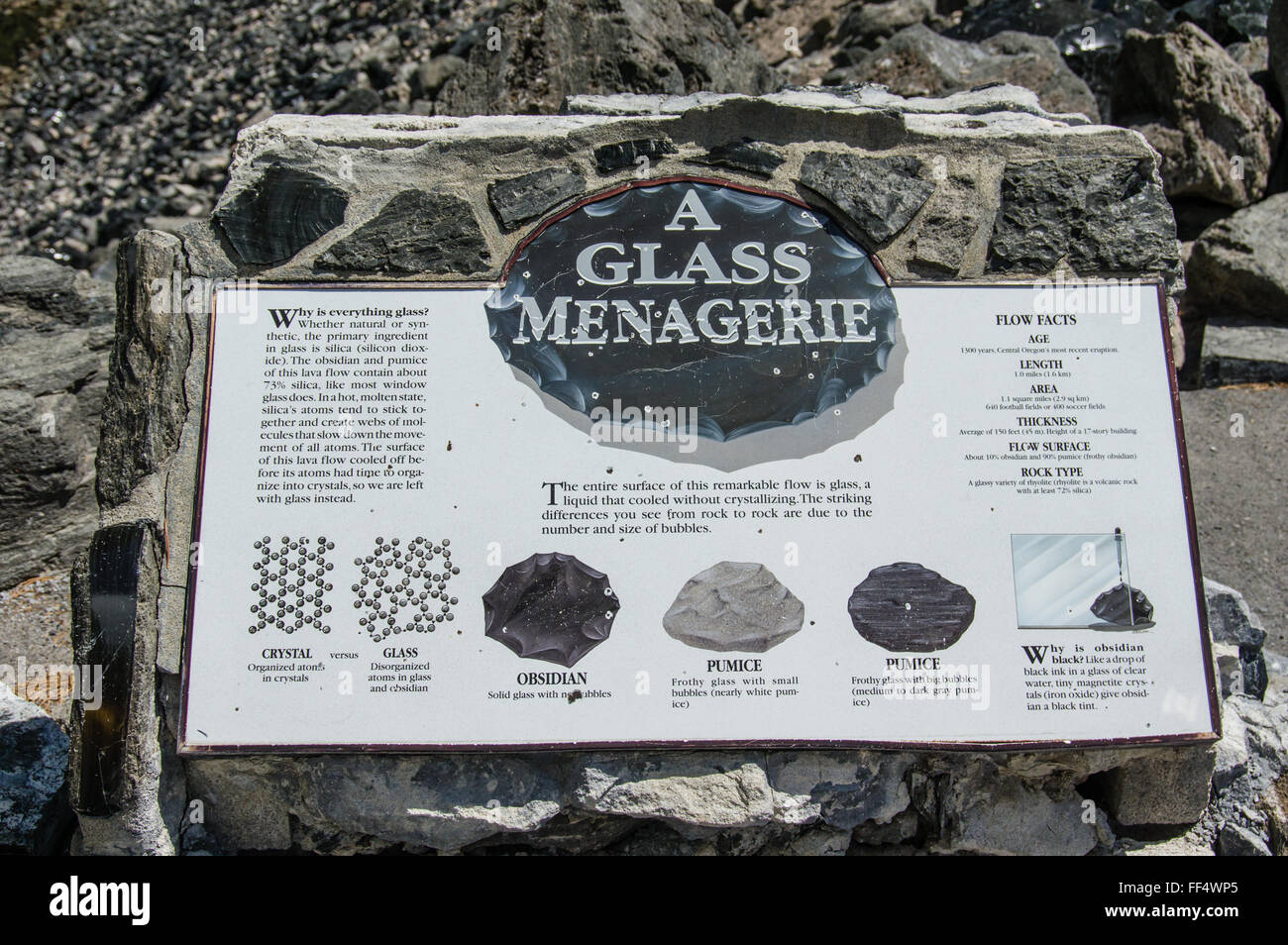 Zeichen die Geologie des Bereichs Newberry Crater zu erklären.  Newberry Vulkan Denkmal, Oregon Stockfoto