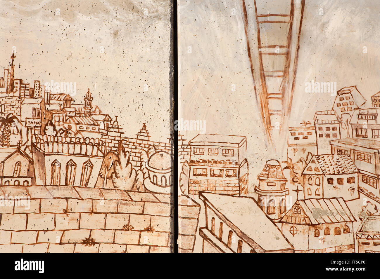 BETHLEHEM, ISRAEL - 6. März 2015: Detail des Graffiti auf der Sperrmauer. Stockfoto