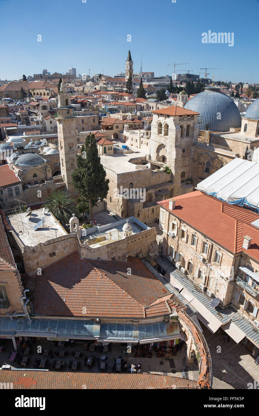 Jerusalem - Ausblick über die Altstadt mit der Kirche des Heiligen Grabes. Stockfoto