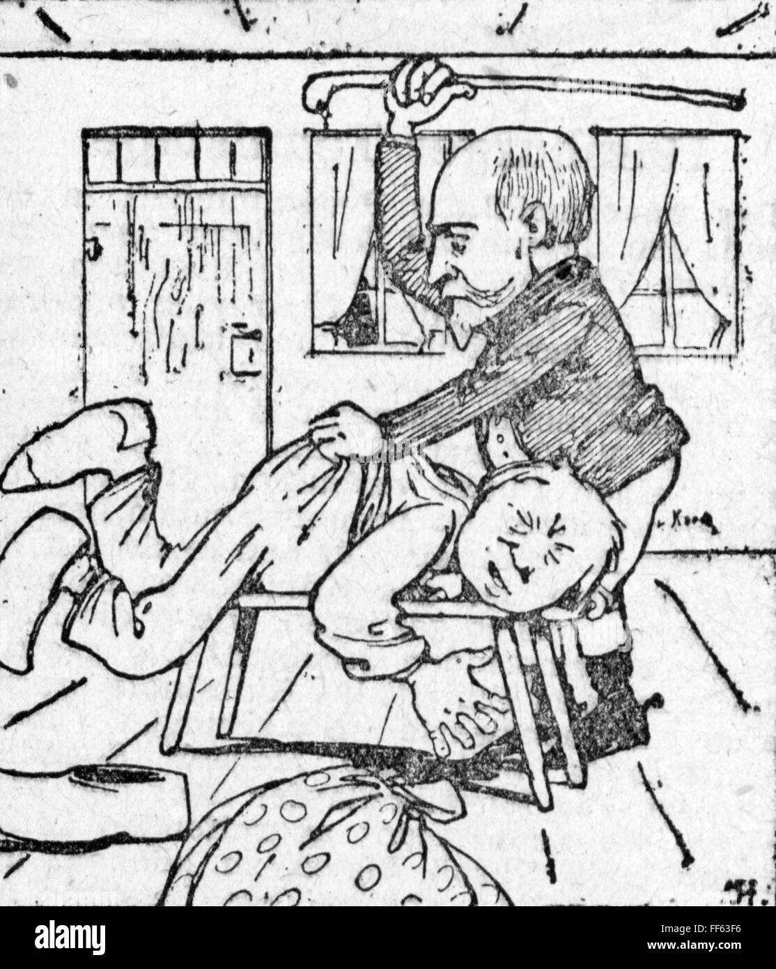 Pädagogik, Karikatur, 'Bilder preußischer Kultur', Zeichnung, aus: 'Kladderadatsch', Berlin, 1899, Zusatz-Rechteklärung-nicht vorhanden Stockfoto