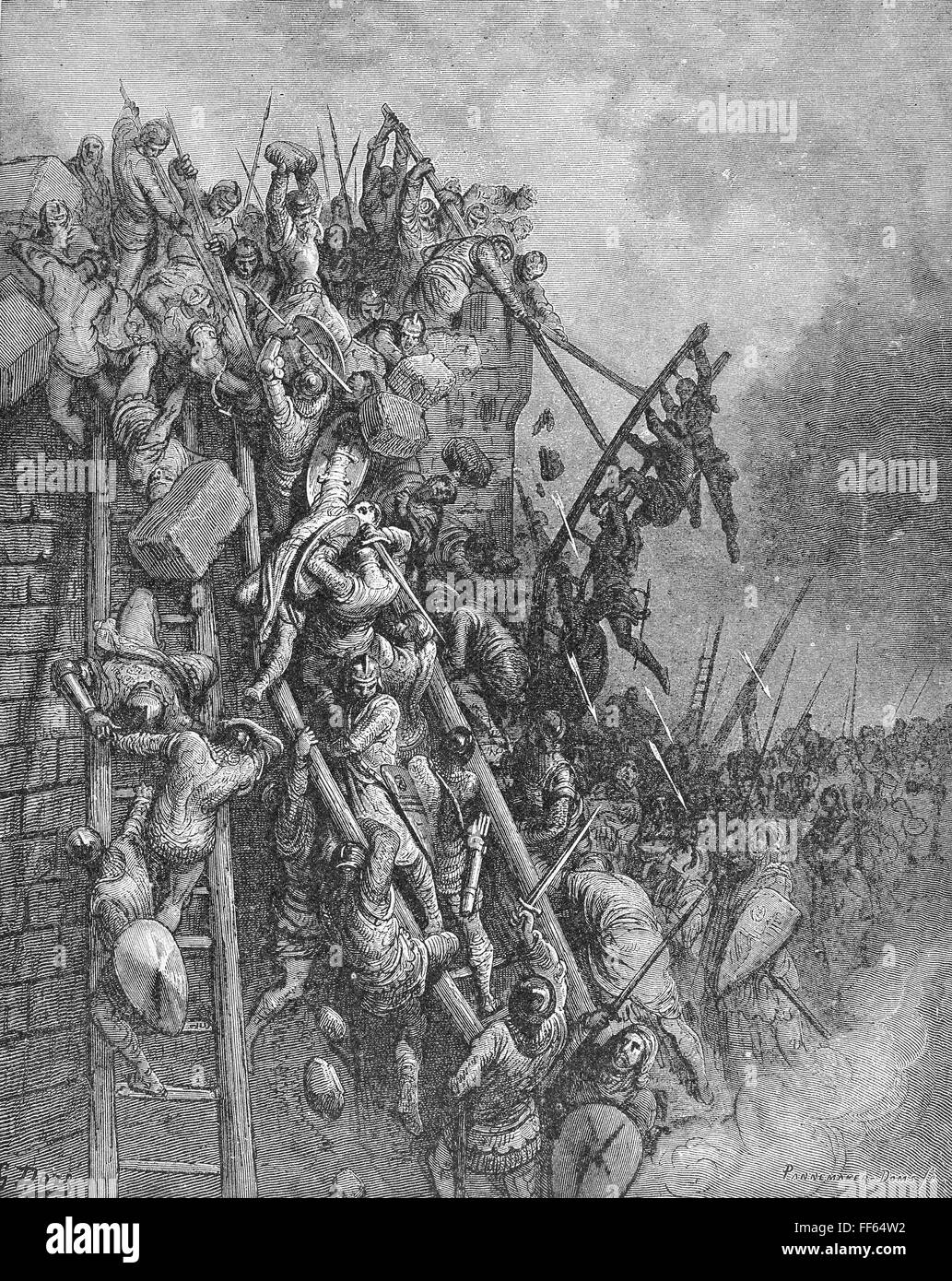 KRIEGSFÜHRUNG: BELAGERUNG. /nCrusaders Erfassung von Antiochien im Jahre 1098. Holzstich, 19. Jahrhundert, nach Gustave DorΘ. Stockfoto