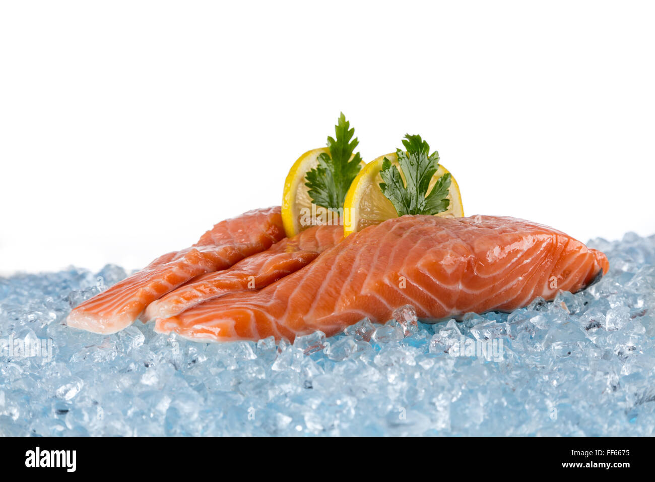 Frischer Lachs isoliert auf weißem Hintergrund Stockfoto