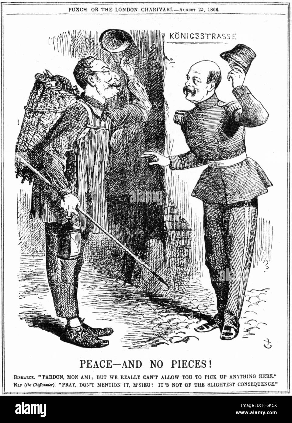 Österreichisch-preußischer Krieg 1866, Karikatur, 'Frieden - aber keine Stücke', Holzstich, 'Punch', 25.8.1866, Zusatz-Rechte-Freilichtungen-nicht vorhanden Stockfoto
