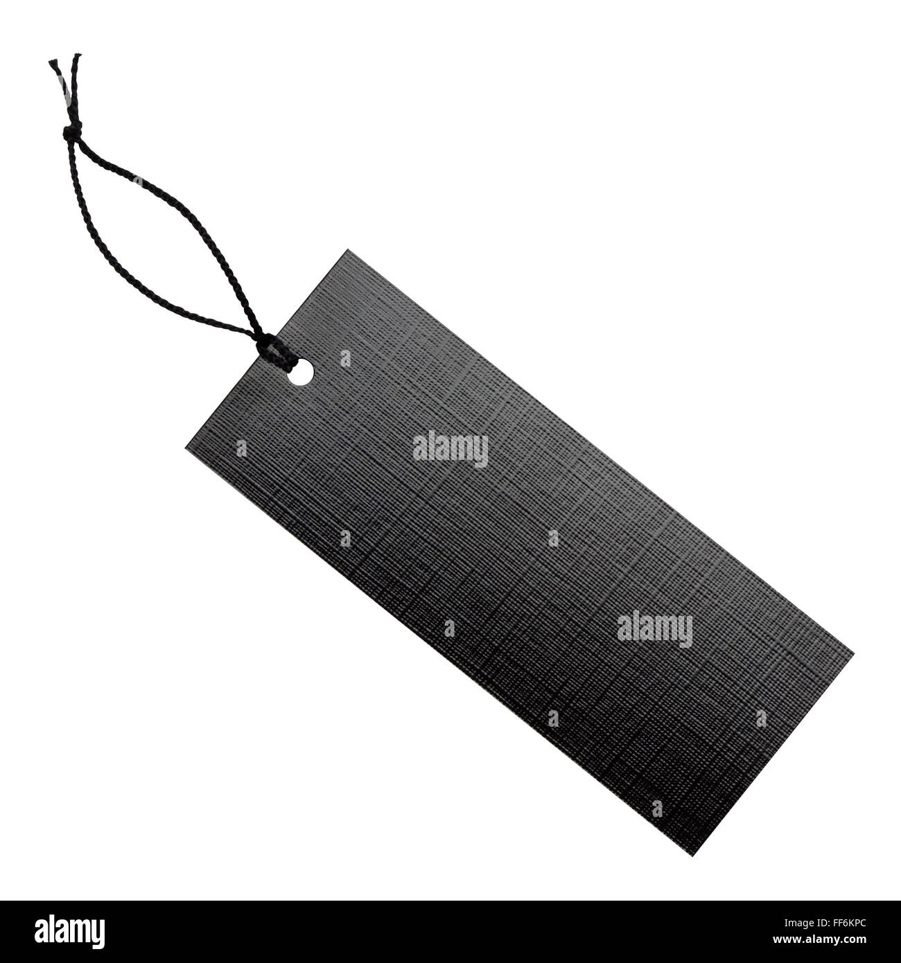 Black Label mit Schnur, isoliert auf weißem Hintergrund, Clipping-Pfad enthalten. Stockfoto
