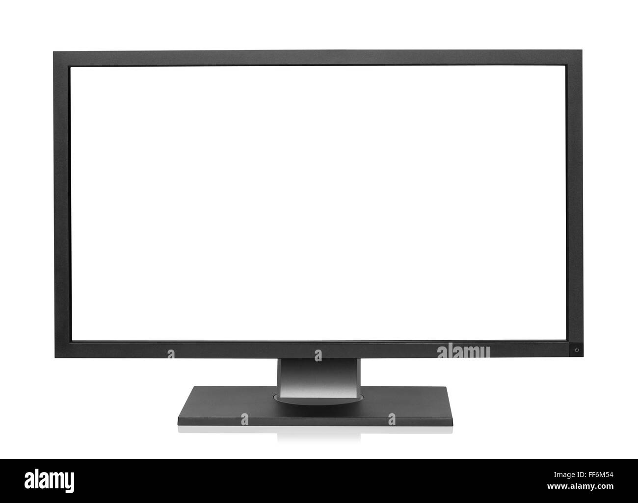 Computer-Display mit leeren weißen Bildschirm, isoliert auf weißem Hintergrund, Schneidepfad enthalten. Stockfoto