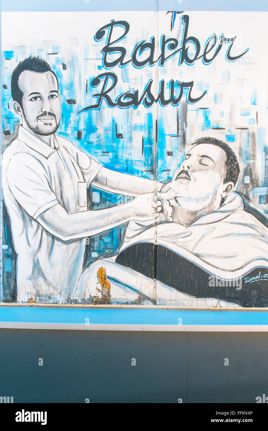 Werbeplakat für einen türkischen Friseurladen Stockfoto