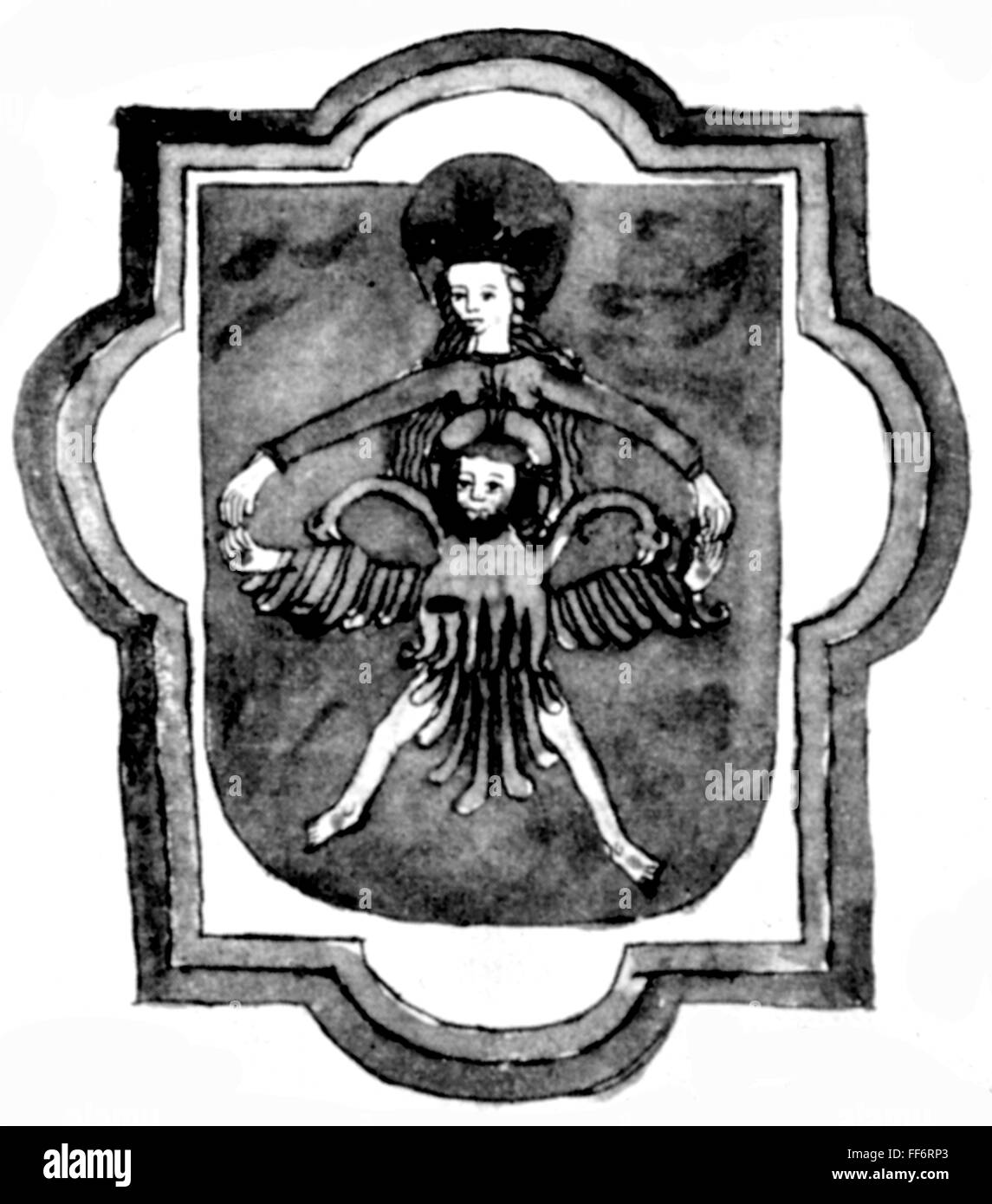Alchemie, Symbol für Merkur, Miniatur, alchemistische Handschrift, 16. Jahrhundert, Kantonalbibliothek Valdiana, St. Gallen, 16. Jahrhundert, Grafik, Grafik, Buchillustration, Religion, Religionen, Christentum, Theologie, Heilige Maria, Unsere Liebe Frau, die Jungfrau Maria, die Jungfrau Maria, Unsere Liebe Frau, Jesus Christus, Adler, Adler, Symbol, Symbole, Miniatur, Miniaturen, Handschrift, Handschrift, Handschrift, Handschriften, historische, Historische, Personen, zusätzliche-Rechte-Clearences-nicht verfügbar Stockfoto