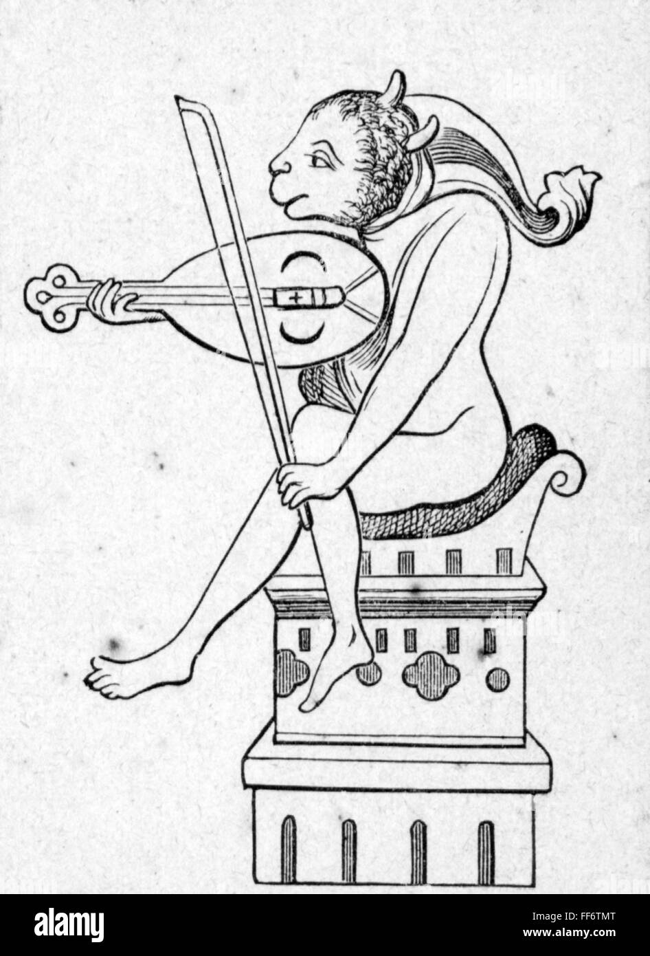 Musik, Musiker, rebec spielen Teufel, Skulptur, Kathedrale von Amiens, 13. Jahrhundert, Holzstich, 19. Jahrhundert, rebec Spieler, Musikinstrument, Musikinstrumente, aulos, gebeugte Instrument, gebeugte Instrumente, die Saiten, Saiteninstrument, Saiteninstrumente, Saiteninstrumente, Chordophon, Bögen, Bogen, Musik machen, Musik machen, Musik machen, Musik spielen, macht Musik, spielt Musik, Musik, gespielt Musik, Mittelalter, Religion-Teufel-Religion, Religion Stockfoto
