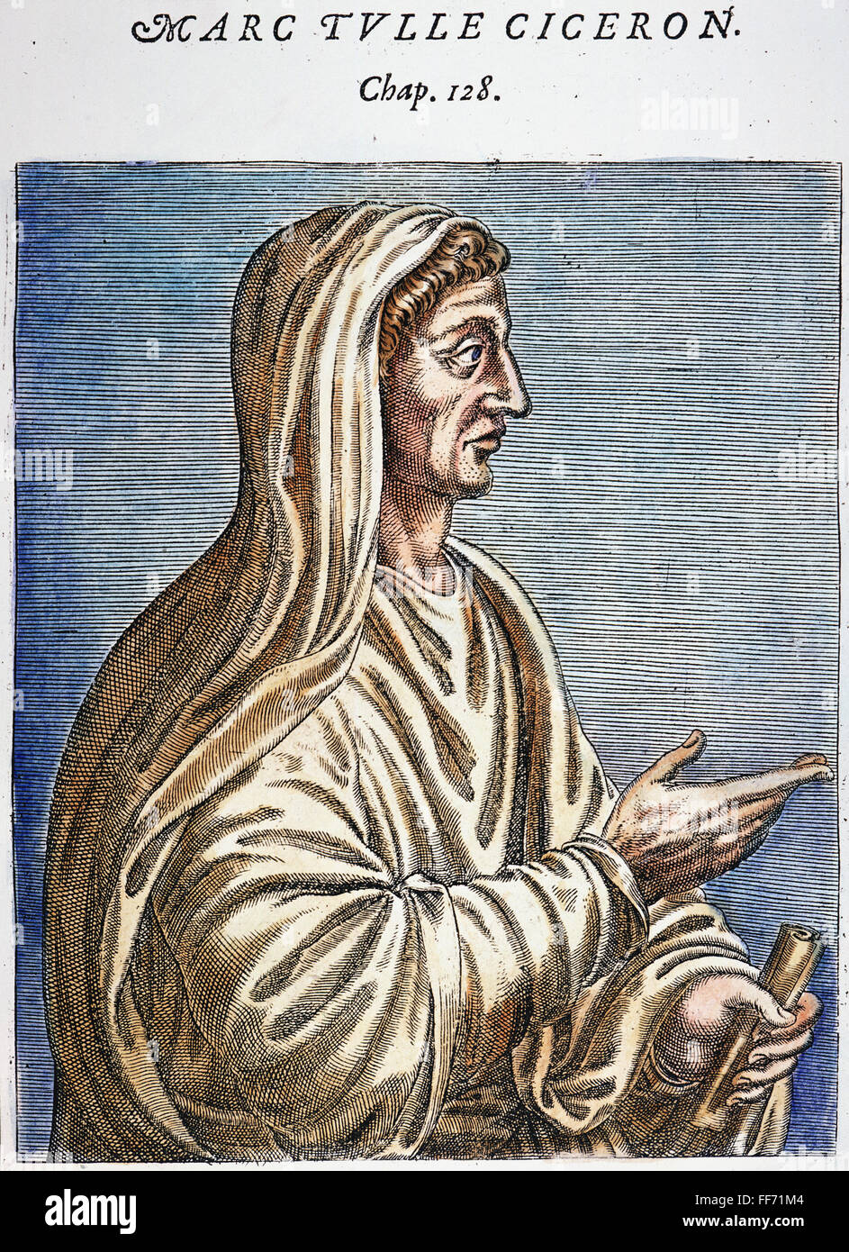 CICERO (106-43 V. CHR.). /nRoman Staatsmann, Redner und Philosoph. Linie, Gravur, Französisch, 1584. Stockfoto