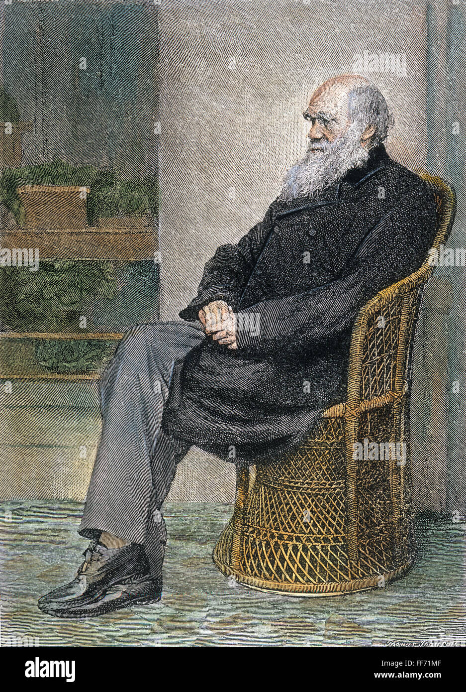CHARLES DARWIN (1809-1882). /nEnglish Naturforscher. In seinem Haus in nach unten, in der Nähe von Beckenham, Kent, England. Farbe, Gravur, 19. Jahrhundert. Stockfoto