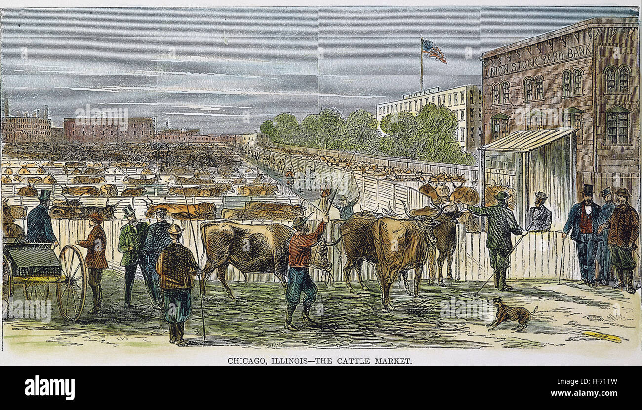 CHICAGO: STOCKYARDS, 1868. /nColor Gravur, 1868. Stockfoto