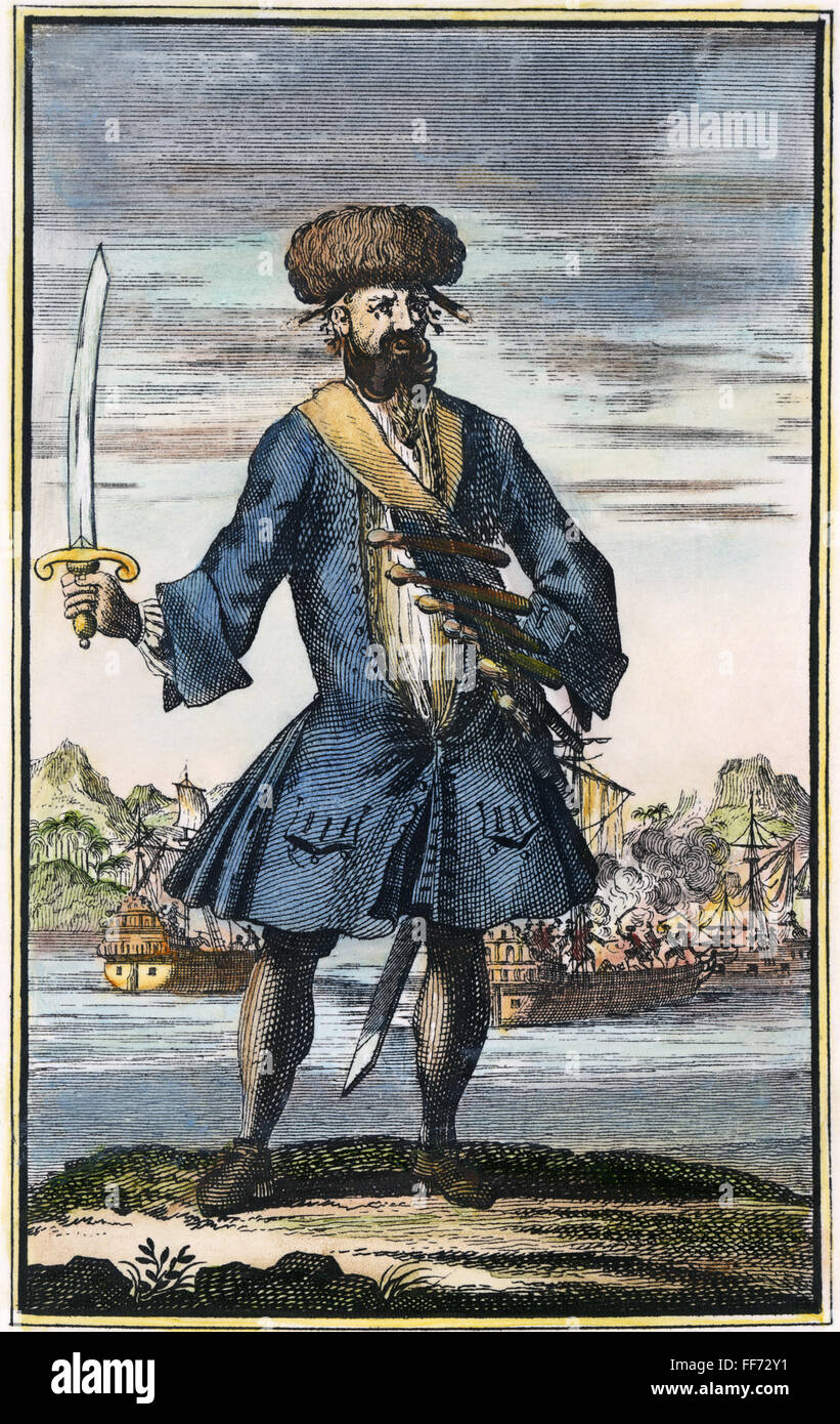 EDWARD TEACH (d. 1718). /nEnglish Pirat, bekannt als Blackbeard. Linie, Gravur, Englisch, 1724. Stockfoto