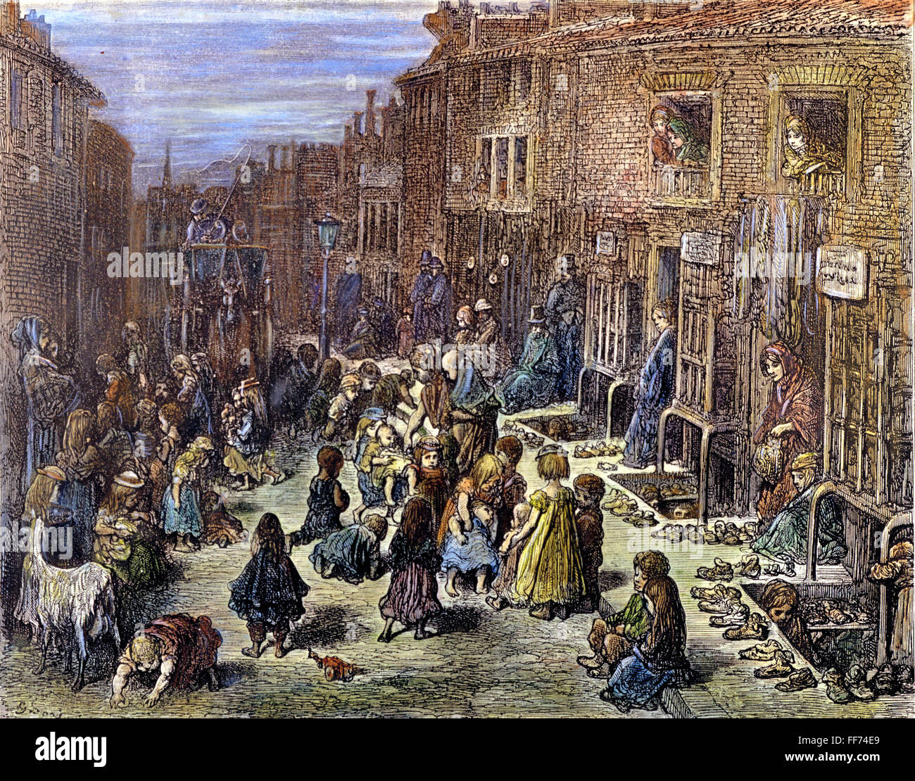 DOR╔: LONDON, 1872. /n'Dudley Street, Seven Dials. " Farbige Holzstich nach Gustave DorΘ aus "London: A Pilgrimage" 1872. Stockfoto
