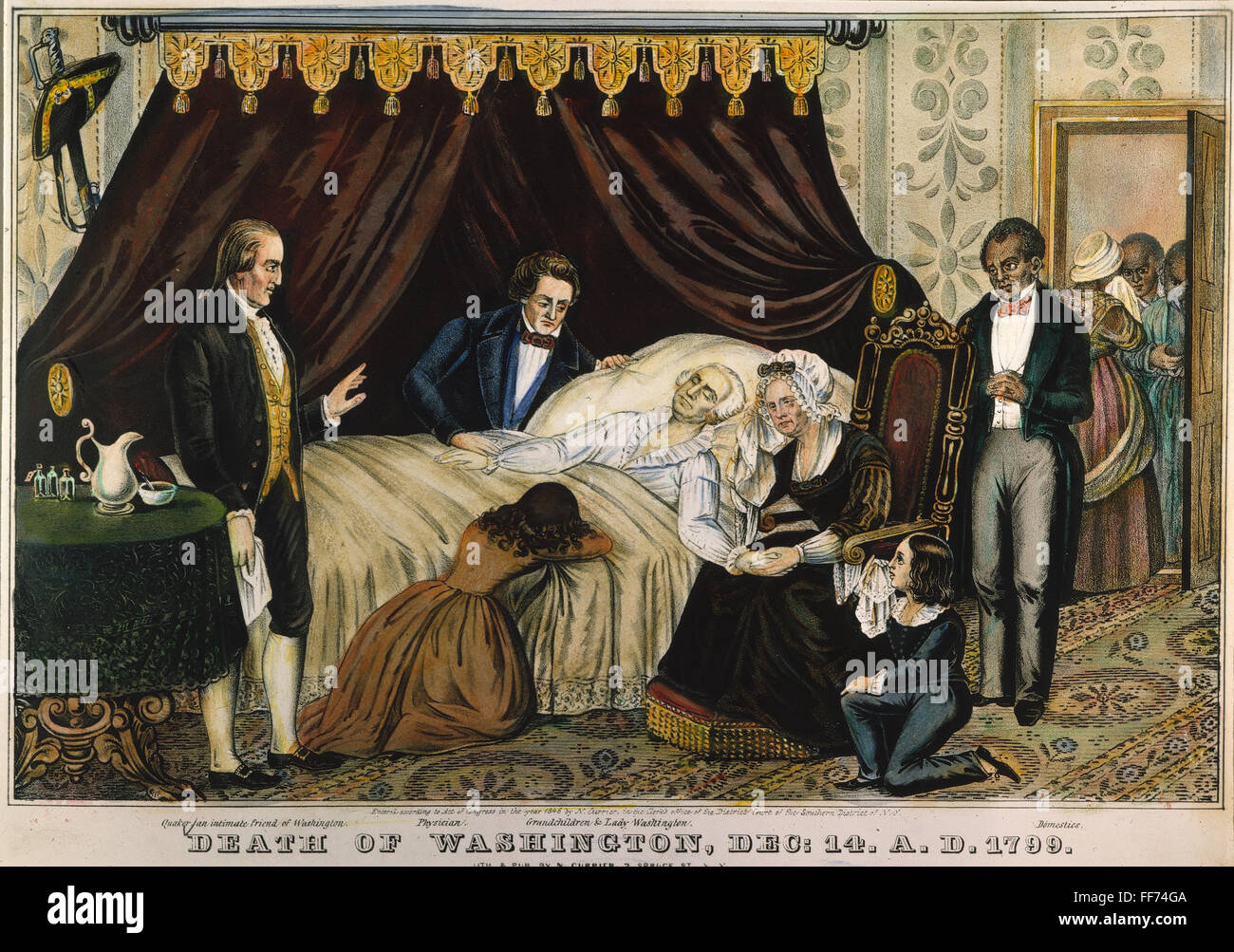 TOD VON WASHINGTON, 1799. /nThe Tod von George Washington am 14. Dezember 1799: Lithographie, 1846, von Nathaniel Currier. Stockfoto