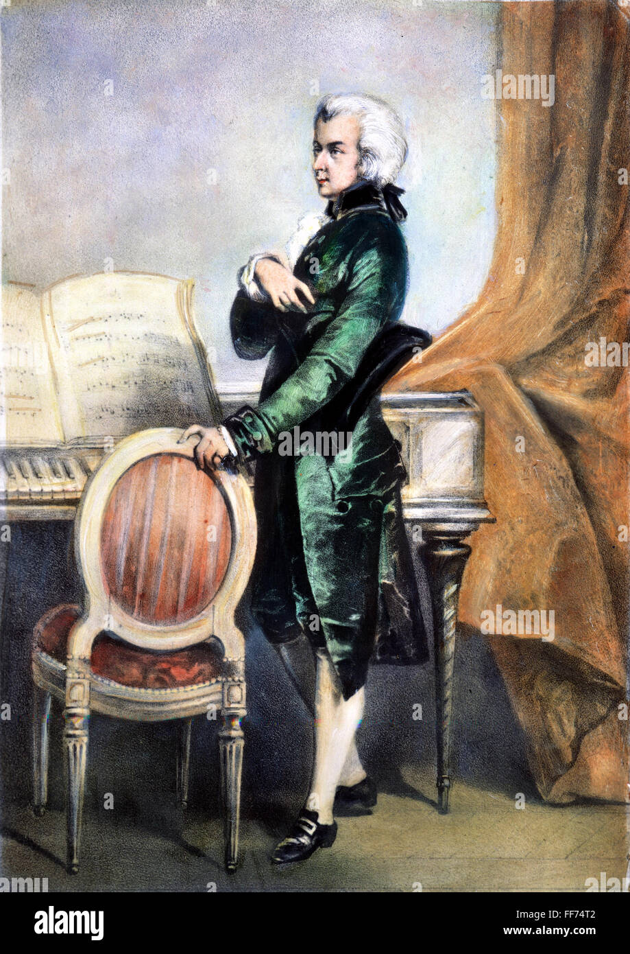 WOLFGANG AMADEUS MOZART /n(1756-1791). Österreichischer Komponist. Lithographie, 19. Jahrhundert. Stockfoto