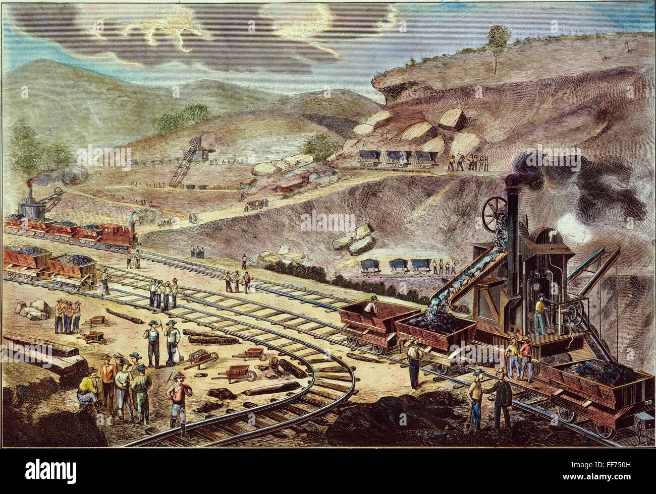 PANAMAKANAL: AUSGRABUNG. /nExcavating den Panama-Kanal in der Nähe von Emperador: zeitgenössische farbige Gravur. Stockfoto
