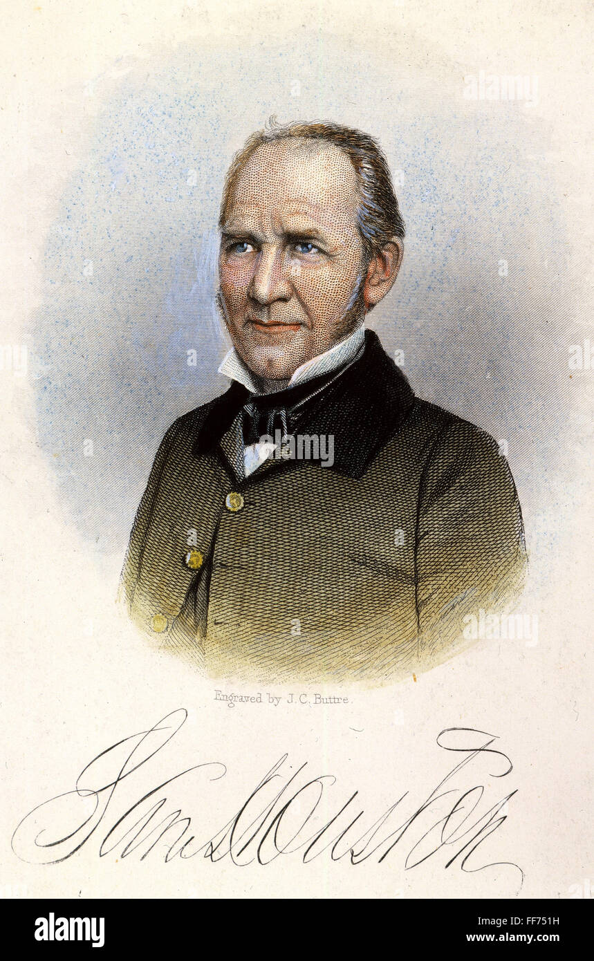 SAM HOUSTON (1793-1863). /nColored Stahlstich, 19. Jahrhundert. Stockfoto