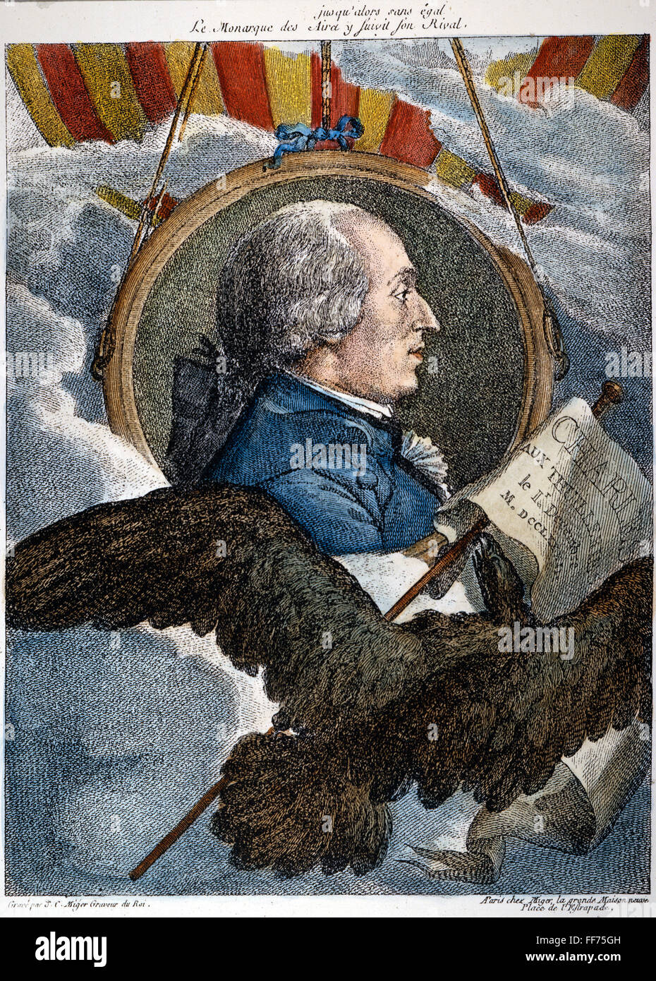 JACQUES ALEXANDRE CHARLES /n(1746-1823). Französisch, Gravur, c1783. Stockfoto