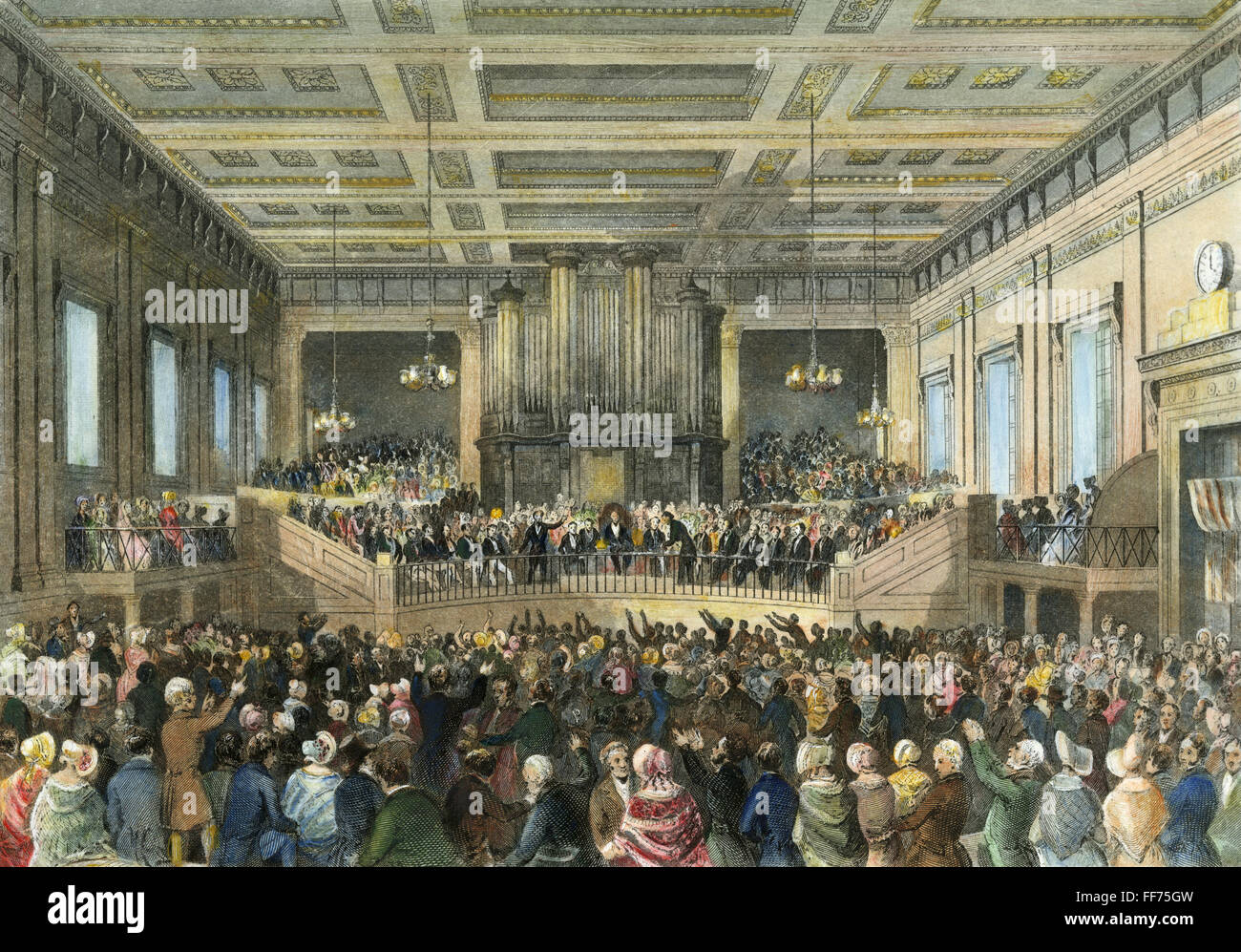 ABSCHAFFUNG CONVENTION, 1840. /nThe Anti-Slavery Society Convention in Exeter Hall, London, 1840. Zeitgenössischer Stahlstich. Stockfoto