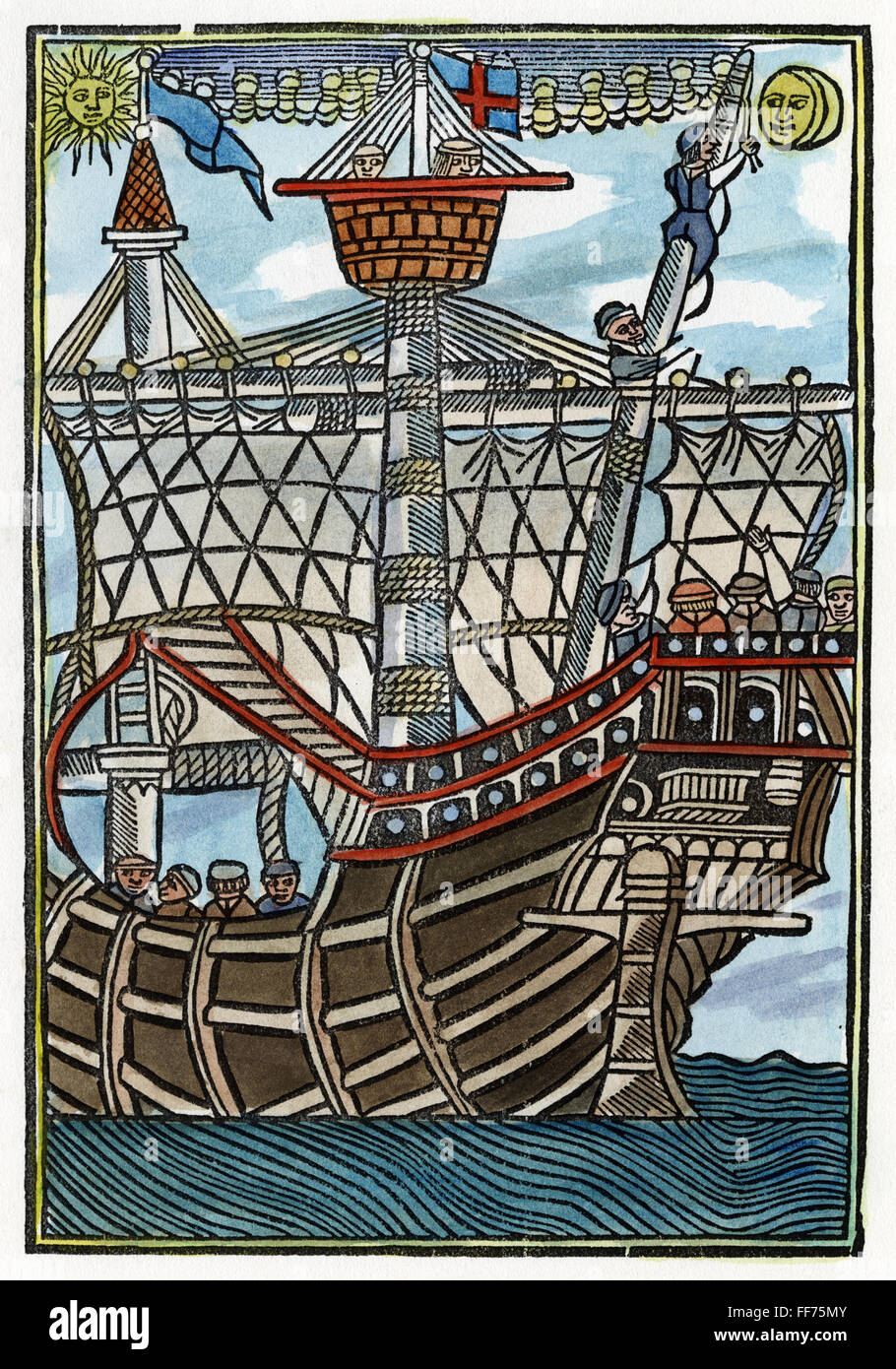 KARAVELLE, 1502. NUM spanische Karavelle. Holzschnitt aus "Libre de Cosolat Tractat Dels Fets Maritims," Barcelona, 1502. Stockfoto