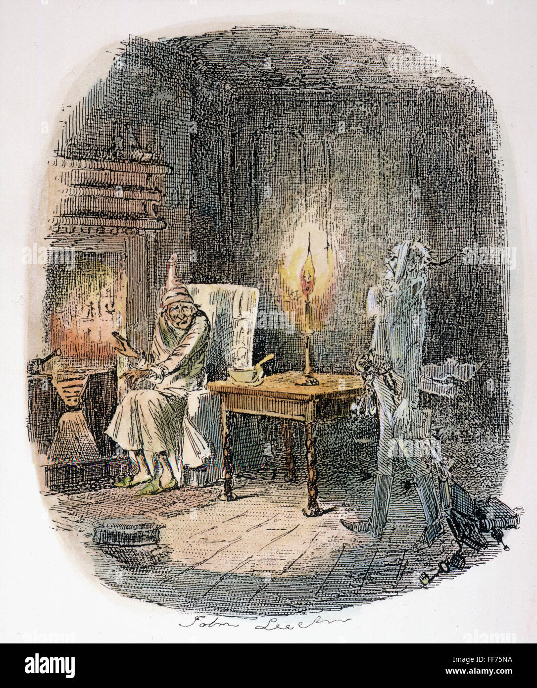 DICKENS: EINE WEIHNACHTSGESCHICHTE. /nMarley des Geistes. Radierung von John Leech für die Erstausgabe von Charles Dickens' A Christmas Carol, 1843. Stockfoto