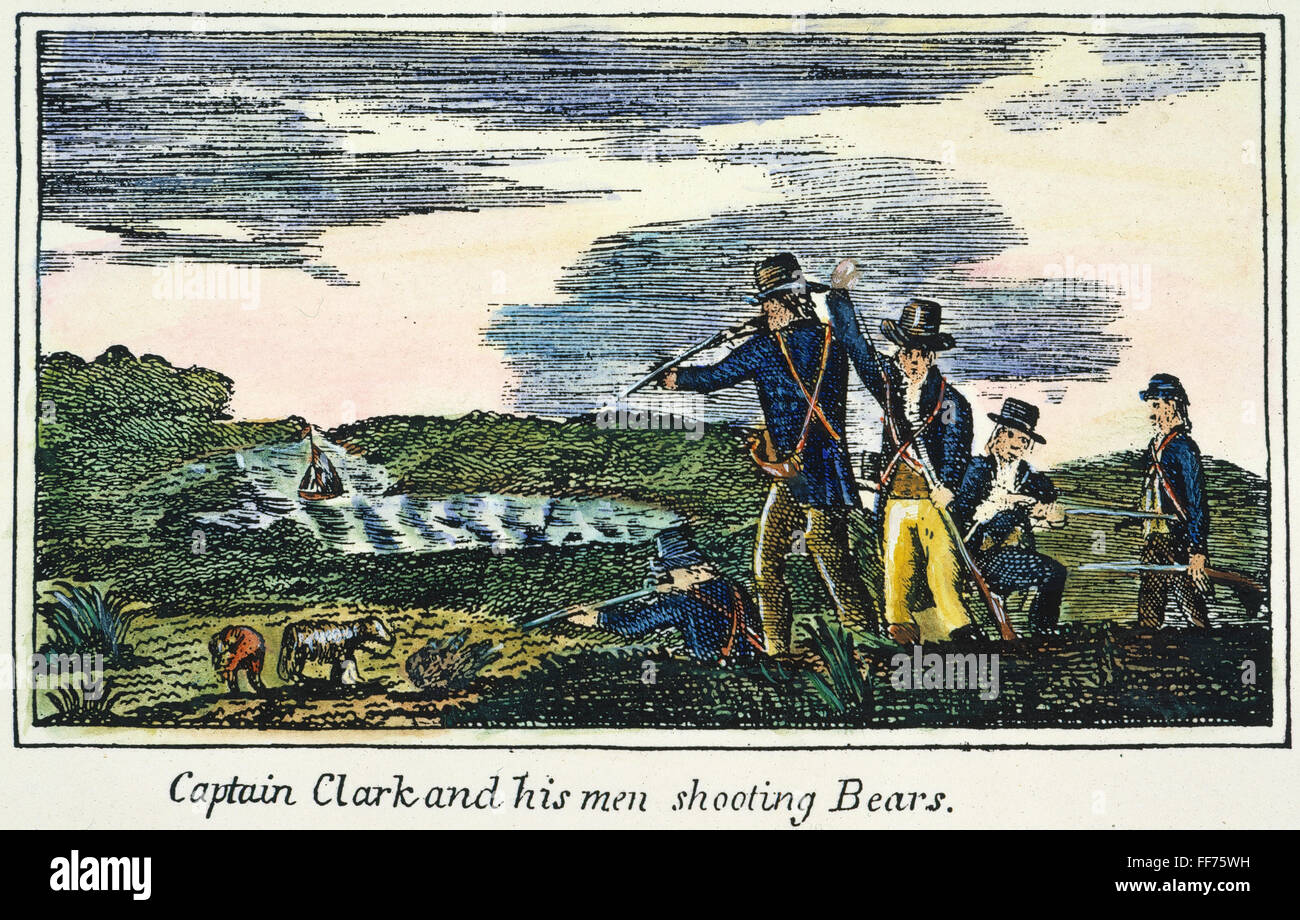 LEWIS & CLARK: BÄREN, 1800 S. /nShooting trägt während der Lewis & Clark Expedition: farbige Gravur, 1811, von einem zeitgenössischen Konto der Expedition. Stockfoto