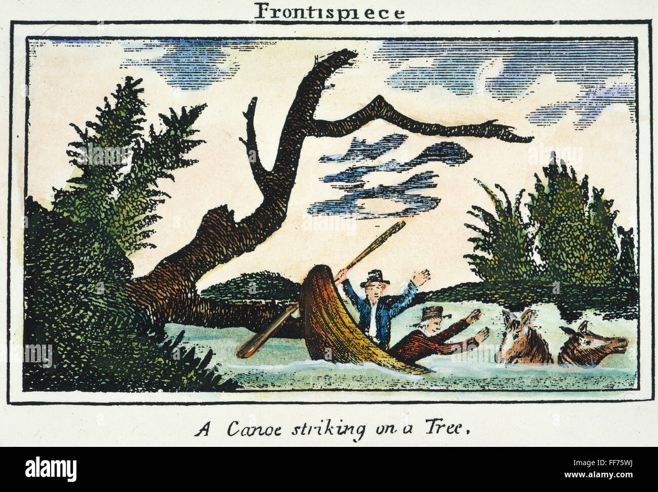 LEWIS & CLARK: KANU, 1800 S. NUM Kanu fällt einen Baum während der Lewis & Clark Expedition: farbige Gravur, 1811, von einem zeitgenössischen Konto der Expedition. Stockfoto