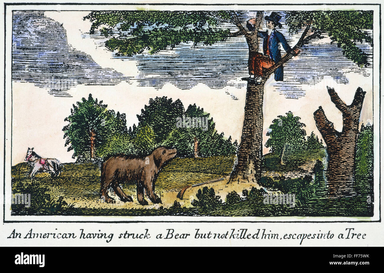 LEWIS & CLARK: BÄR, 1800 S. /nEscaping von einem Bären während der Lewis & Clark Expedition. Farbigen Gravur, 1811, von einem zeitgenössischen Konto der Expedition. Stockfoto