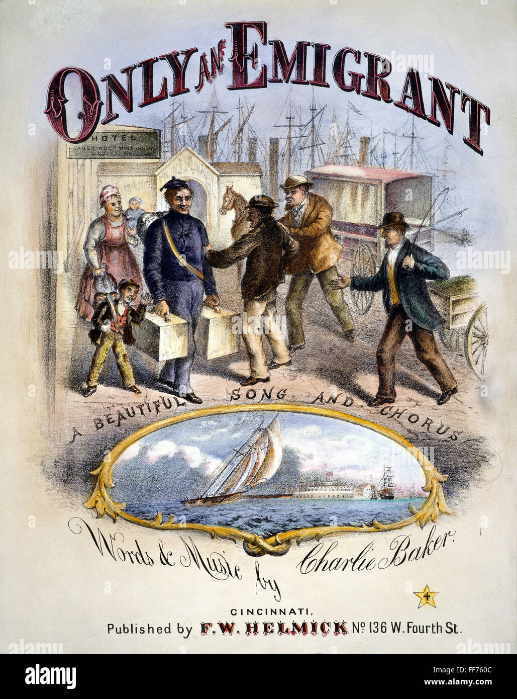 AMERIKANISCHE AUSWANDERER, 1879. /n'Only Emigrant. " Amerikanische Lithographie Noten Abdeckung, 1879. Stockfoto
