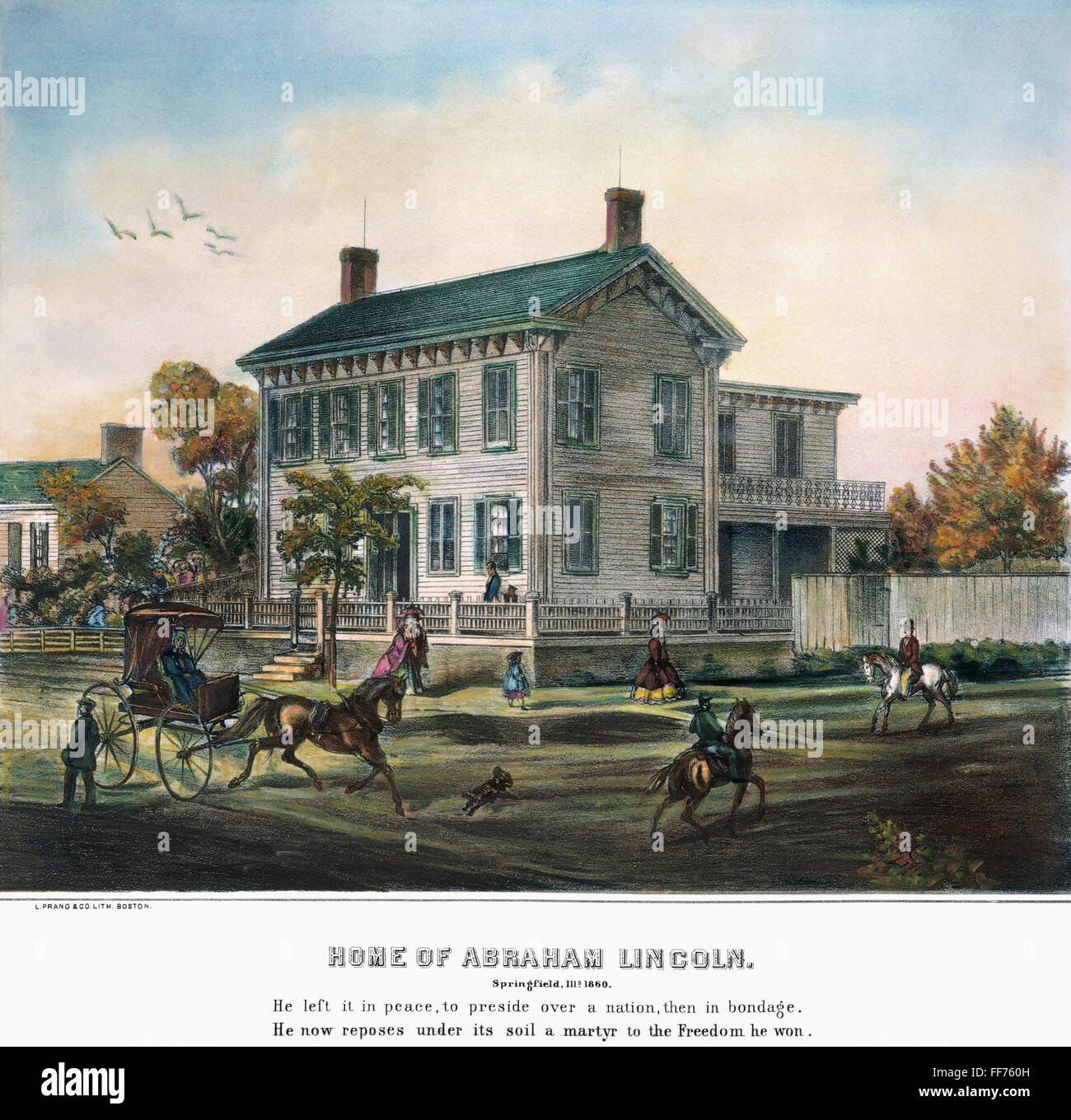ABRAHAM LINCOLN nach Hause /nIn Springfield, Illinois. Lithographie, c1865, von Louis Prang. Stockfoto