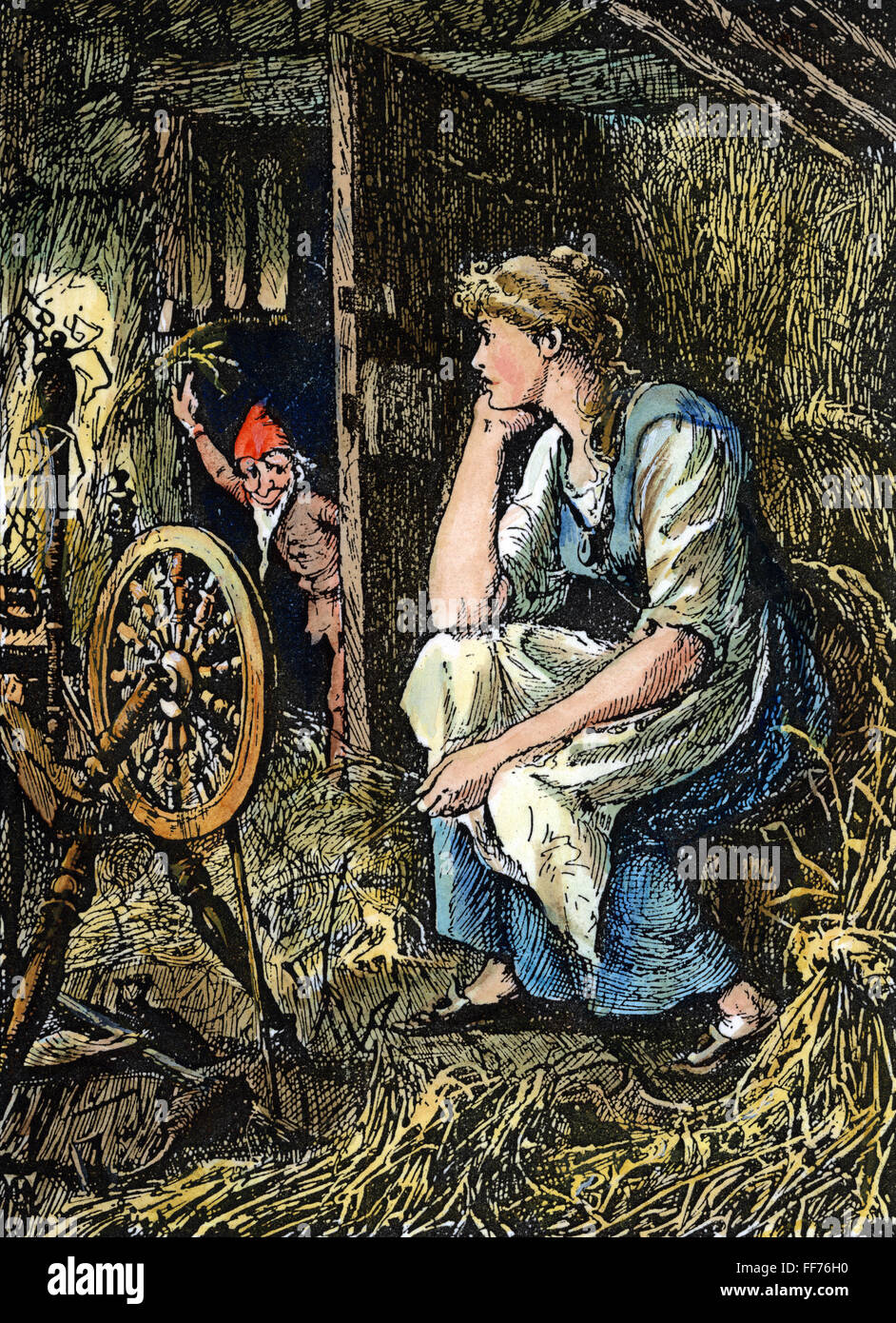 RUMPELSTILZCHEN, 1891. /nRumpelstiltskin und die Müllerstochter. Zeichnung, 1891, von Henry J. Ford für das Märchen von Brüder Grimm. Stockfoto