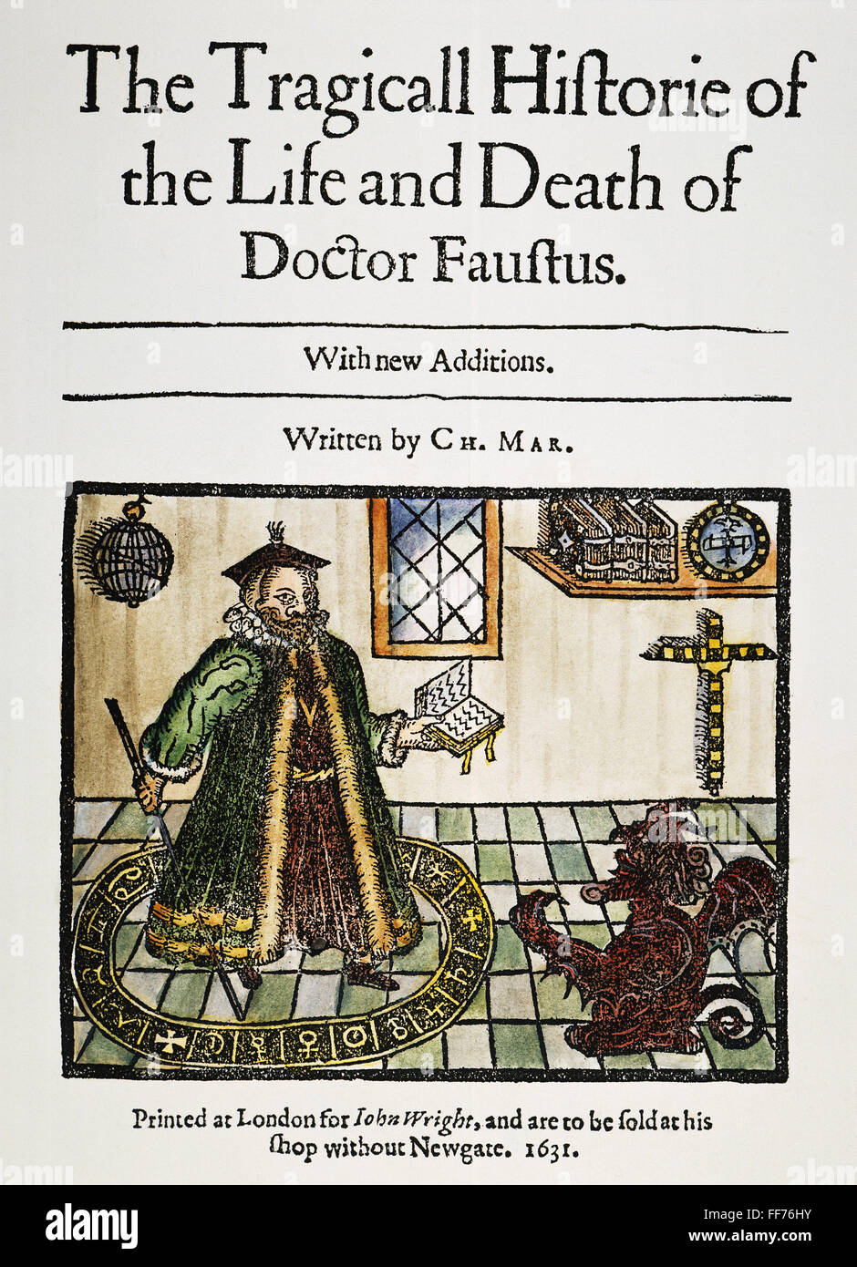 MARLOWES DOCTOR FAUSTUS. /nWoodcut Titelseite zur 1631 Ausgabe Christopher Marlowes "The Tragicall Historie of the Life and Death of Doctor Faustus." Stockfoto