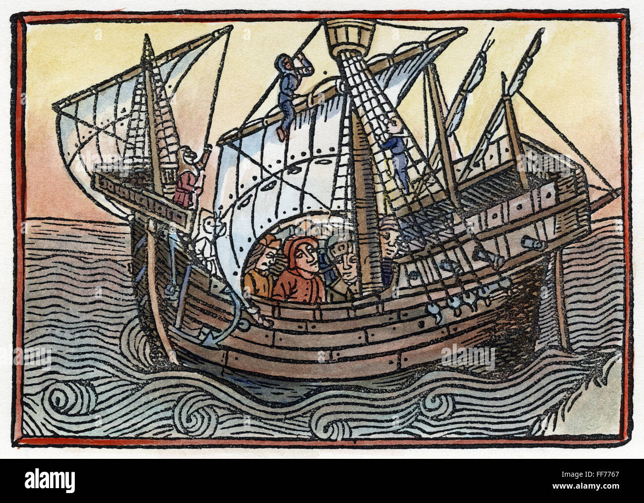 SPANISCHES SCHIFF, 1496. NUM typische Ende des 15. Jahrhunderts spanisches Schiff. Holzschnitt aus "Estoriador tun Emperador Vespesiano", 1496. Stockfoto