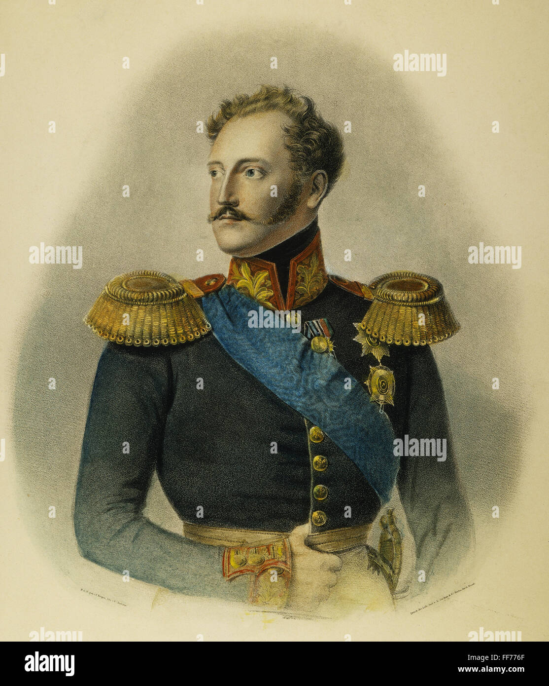 NIKOLAUS I. VON RUSSLAND. /nRussian Name, Nikolay Pavlovich (1796 – 1855): zeitgenössische Lithographie. Stockfoto