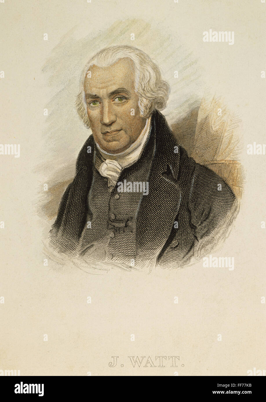 JAMES WATT (1736-1819). /nScottish Ingenieur und Erfinder. Französische Farbe Gravur, 19. Jahrhundert. Stockfoto
