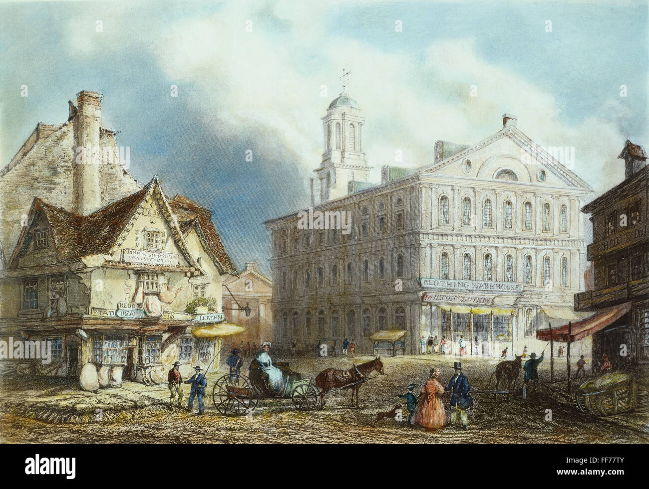 BOSTON: FANEUIL HALL. /nLine Gravur, 1838. Stockfoto