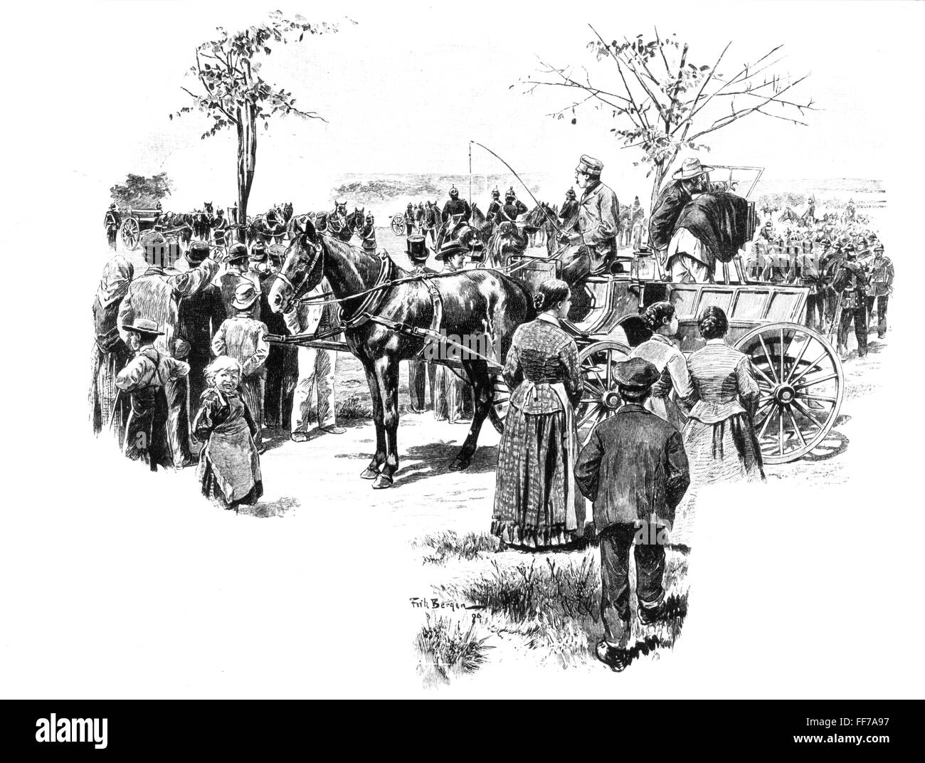 Fotografie, Fotograf, 'der Momentfoto auf dem Manöverfelde', nach Zeichnung von Fritz Bergen (1857 - 1941), Holzstich, aus: 'Die Gartenlaube', Heft 38, Leipzig, 1893, Additional-Rights-Clearences-not available Stockfoto