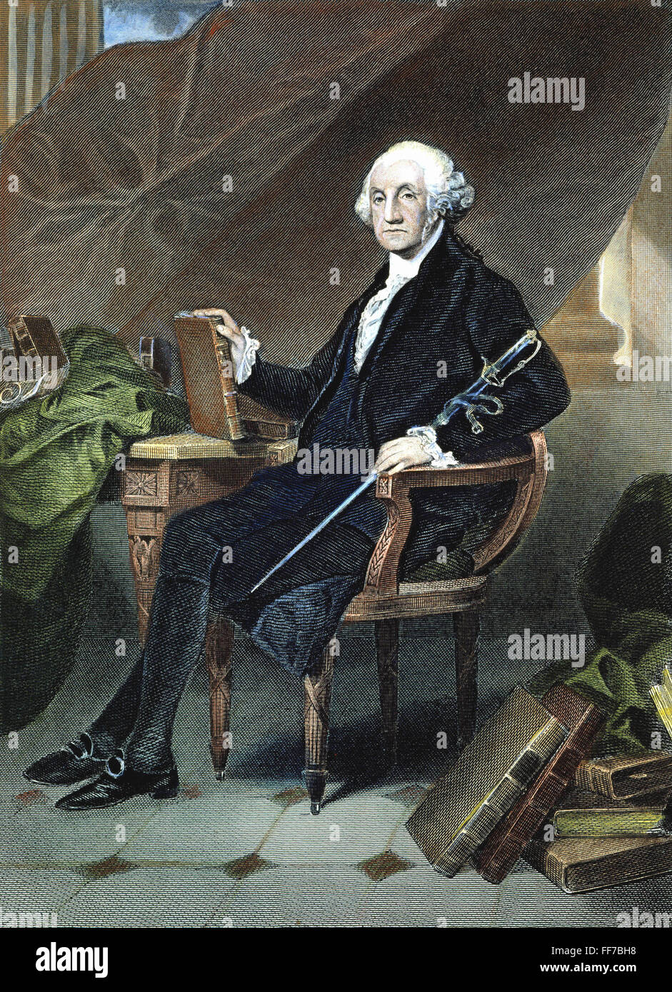 GEORGE WASHINGTON/n(1732-1799). Kupferstich, 19. Jahrhundert. Stockfoto