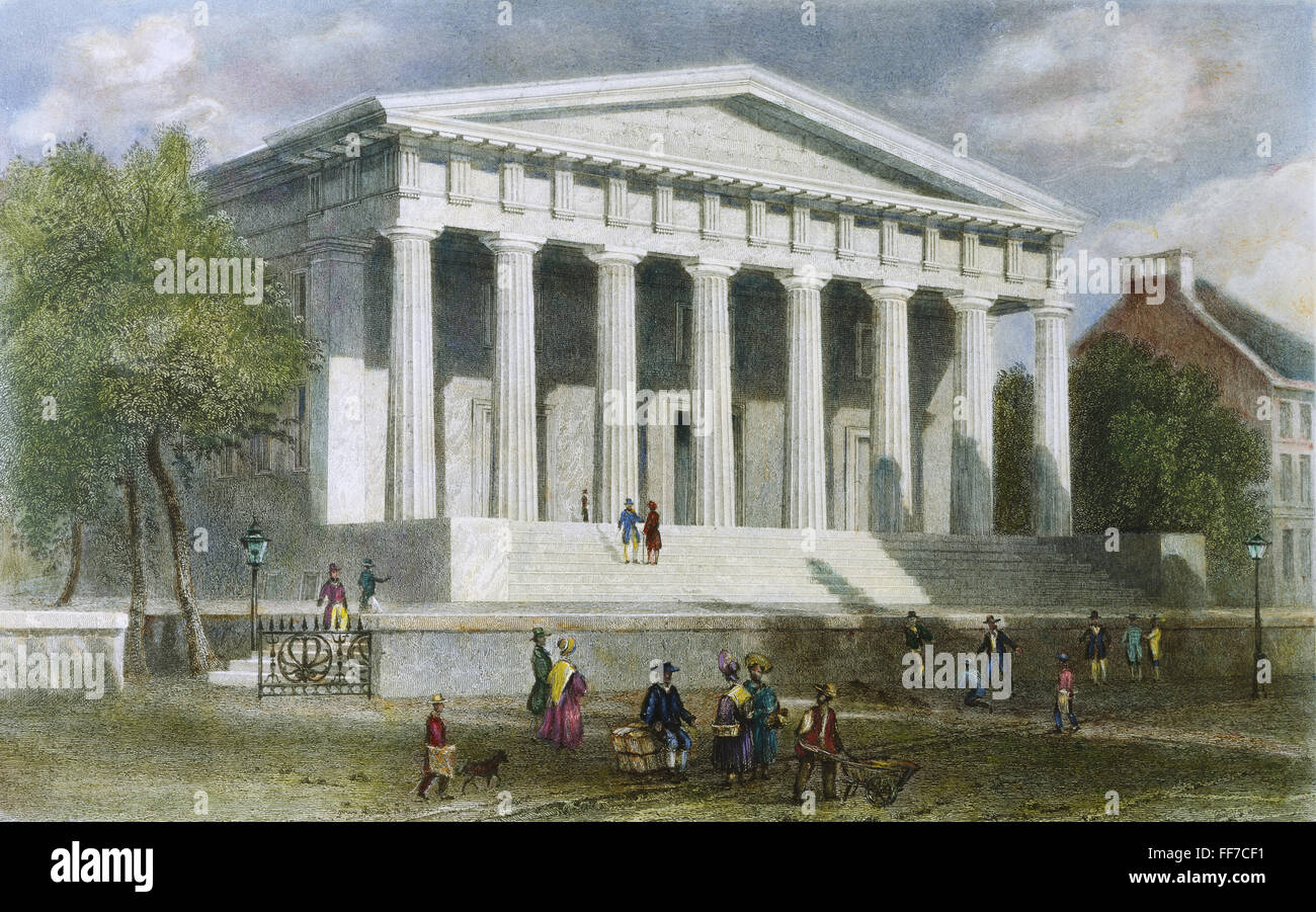 Die zweite BANK der Vereinigten Staaten /nThe zweite Bank der Vereinigten Staaten am unteren Chestnut Street, Philadelphia. Farbigen Gravur, 1839, nach William Henry Bartlett. Stockfoto