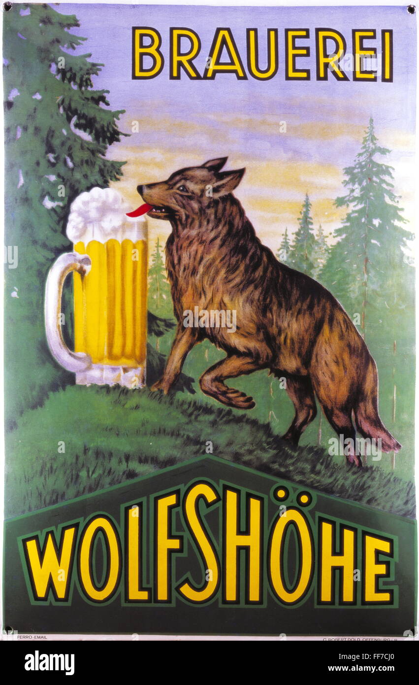 Werbung, Getränke, Bier, Emailwerbung, Brauerei Wolfshöhe, Deutschland, 1920er/1930er Jahre, Zusatzrechte-Clearences-nicht vorhanden Stockfoto
